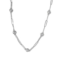 D'Joy Moissanite Paper Clip Chain Station Necklace 24 Inches in Platinum Over Sterling Silver 8.50 ctw