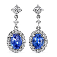 Certified Iliana 18K White Gold AAA Royal Ceylon Sapphire and G-H SI Diamond Halo Dangle Earrings 2.20 ctw