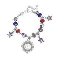 STRADA Multi Austrian Crystal Japanese Movement Adjustable Bracelet Watch with Strars Charm in Silvertone