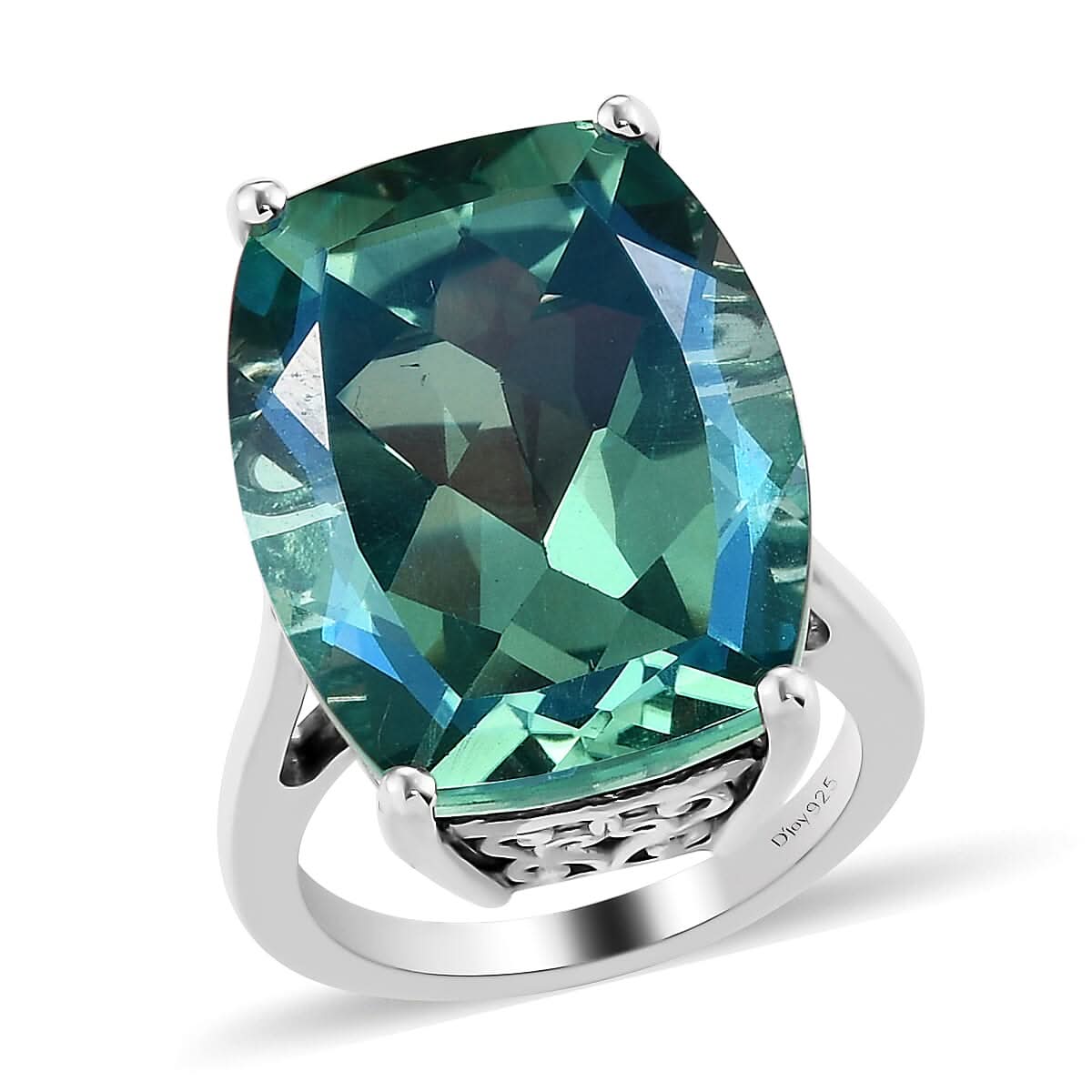 Peacock Quartz (Triplet) Solitaire Ring in Platinum Over Sterling Silver (Size 10.0) 18.25 ctw (1)