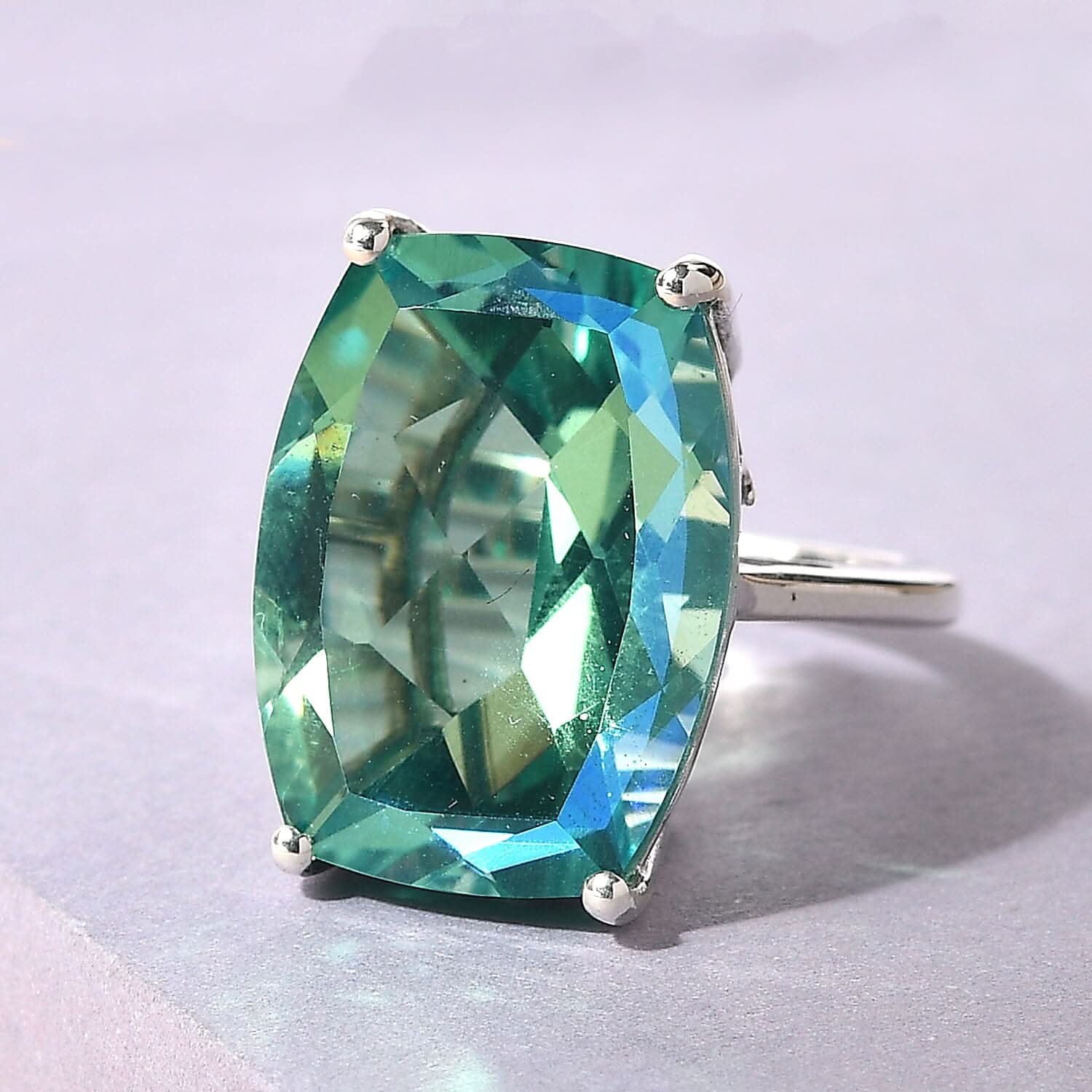Peacock Quartz (Triplet) Solitaire Ring in Platinum Over Sterling Silver (Size 10.0) 18.25 ctw (2)