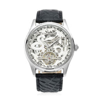 Genoa Diamond Automatic Mechanical Movement Horse Pattern Dial Watch with Black Genuine Leather (44mm) (7.75-9.0Inches) 0.10 ctw
