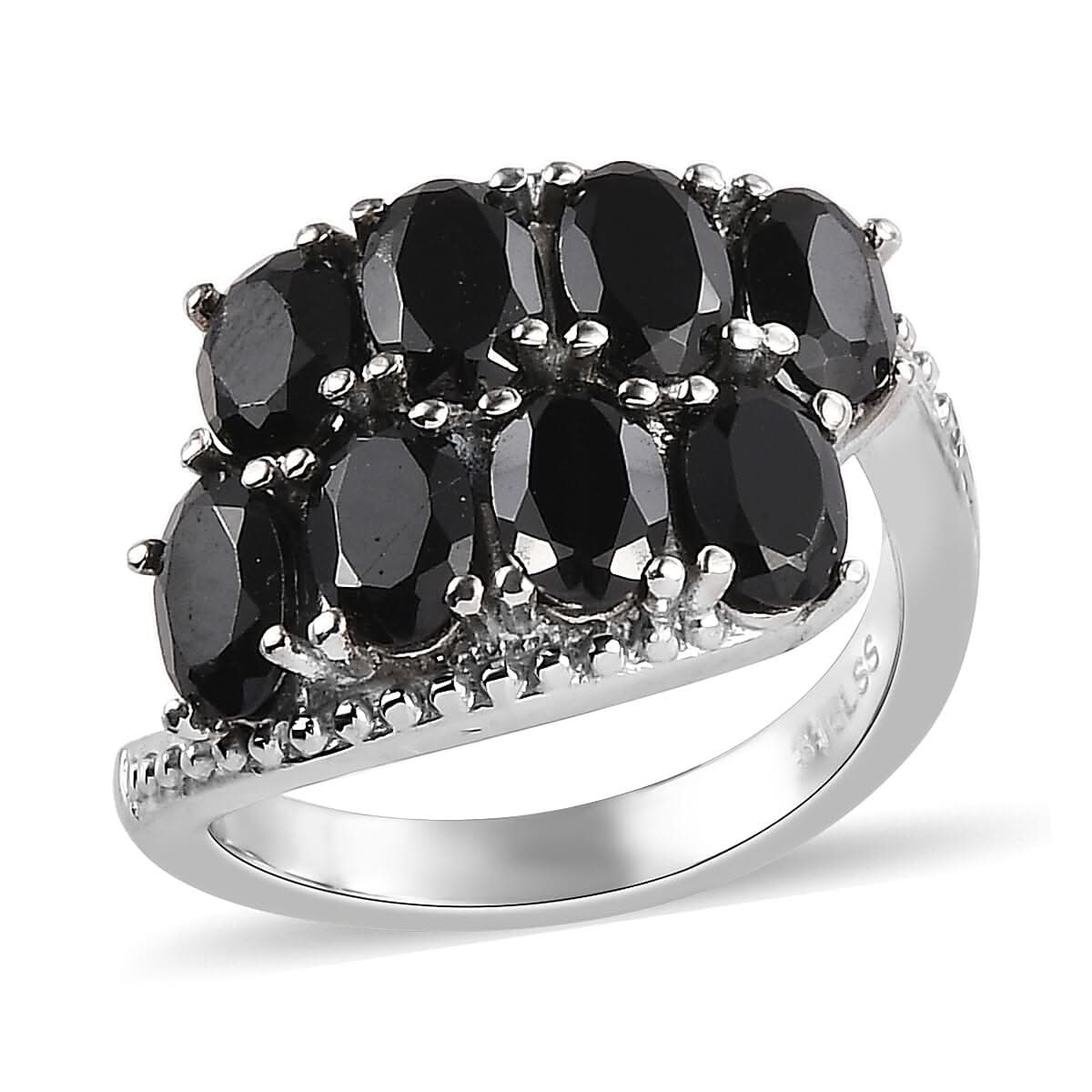 Natural Thai Black Spinel Bypass Ring in Stainless Steel (Size 5.0) 4.50 ctw