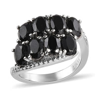 Natural Thai Black Spinel Bypass Ring in Stainless Steel (Size 5.0) 4.50 ctw