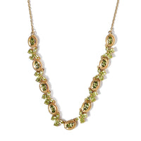 Arizona Peridot Floral Station Necklace 18 Inches in Vermeil Yellow Gold Over Sterling Silver 12.45 Grams 5.80 ctw