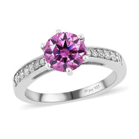Pink Moissanite VS and White Moissanite Ring in Platinum Over Sterling Silver 1.35 ctw