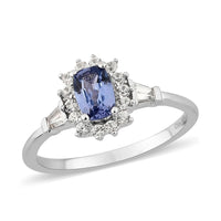 Tanzanite and White Zircon Halo Ring in Platinum Over Sterling Silver (Size 8.0) 1.00 ctw