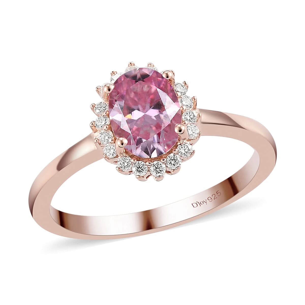 Pink Moissanite VS and White Moissanite Halo Ring in Vermeil Rose Gold Over Sterling Silver (Size 10.0) 0.85 ctw