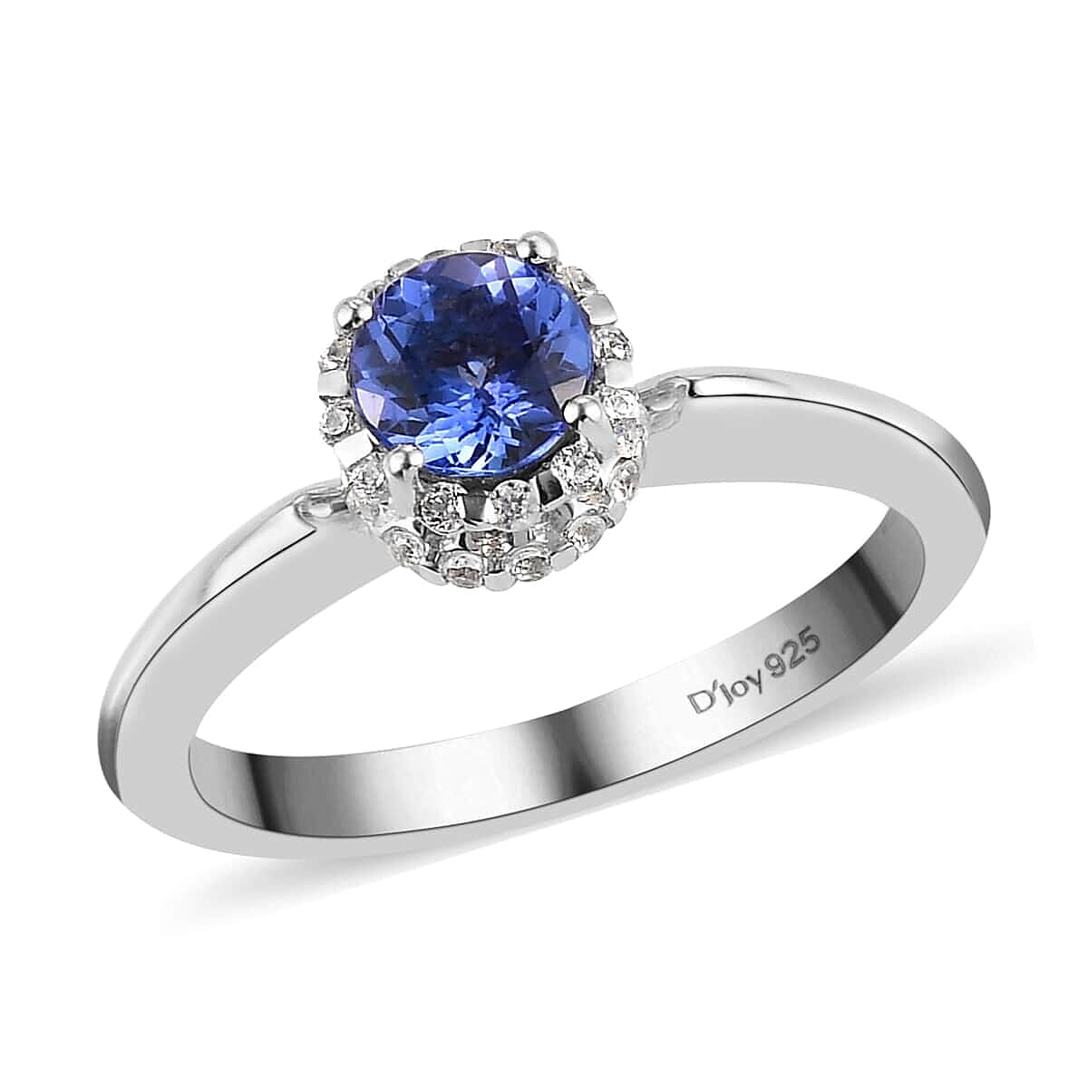 Tanzanite and White Zircon Eternal  Halo Ring in Platinum Over Sterling Silver