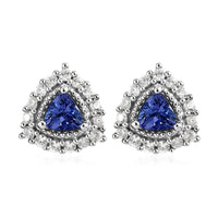 Tanzanite and Natural White Zircon Halo Stud Earrings in Platinum Over Sterling Silver 1.15 ctw