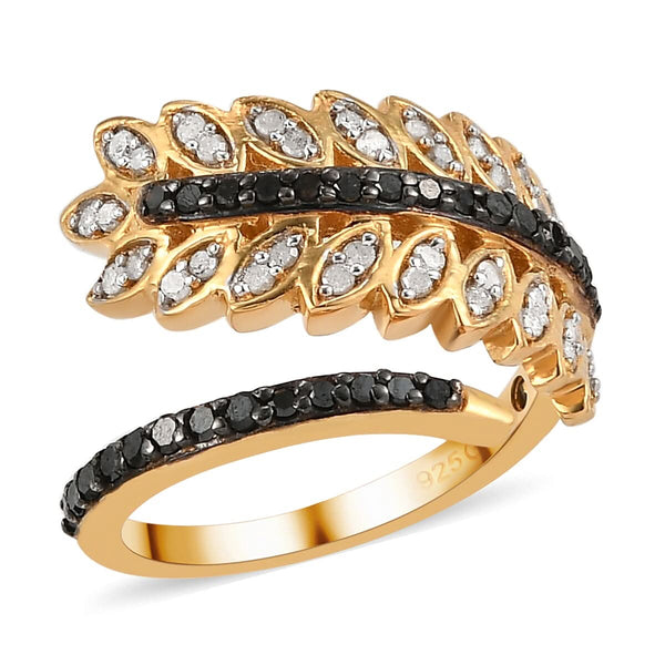 GP Italian Garden Collection Black Diamond and Diamond Fancy Ring in Vermeil Yellow Gold Over Sterling Silver (Size 10.0) 0.50 ctw - Product card gallery slide 1 (9431366238463)