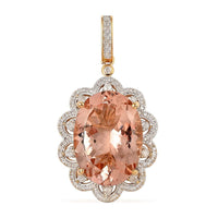 Luxoro 10K Yellow Gold Marropino Morganite and G-H I3 Diamond Floral Statement Pendant 6.35 Grams 22.15 ctw
