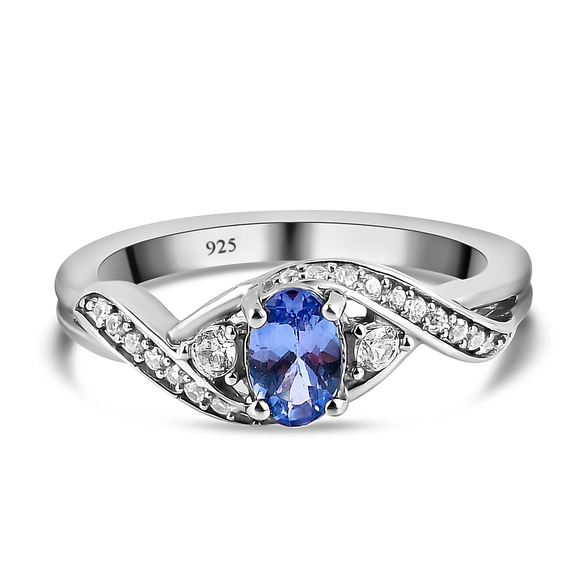 Tanzanite and White Zircon 1.00 ctw Ring in Platinum Over Sterling Silver