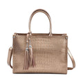 TLV Metallic Brown Crocodile Pattern Genuine Leather Convertible Tote Bag (13.38"x5.51"x9.84") - Sticky add to cart bar