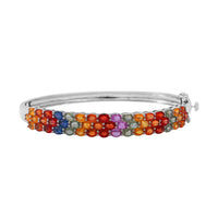Multi Sapphire Bangle Bracelet in Platinum Over Sterling Silver (6.50 In) 15.50 Grams 12.75 ctw