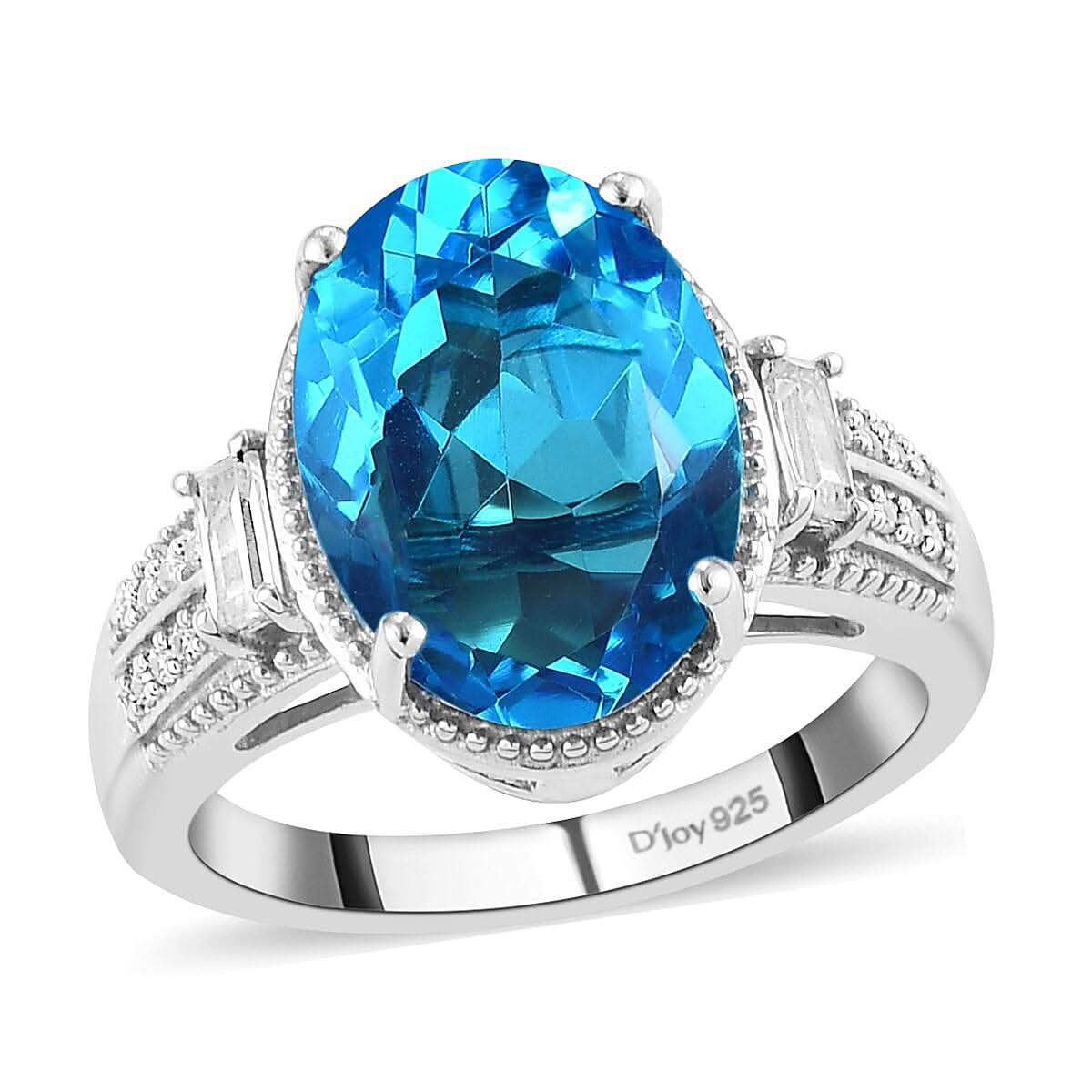 Caribbean Quartz and Natural White Zircon Solitaire Ring in Platinum Over Sterling Silver 6.25 ctw