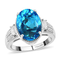 Caribbean Quartz and Natural White Zircon Solitaire Ring in Platinum Over Sterling Silver 6.25 ctw