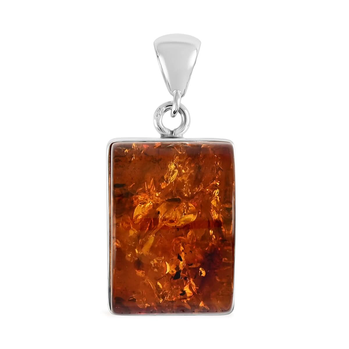 Baltic Amber Crescent Shaped Pendant in Sterling Silver 10.90 Grams