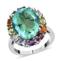 Peacock Quartz and Multi Gemstone Halo Ring in Platinum Over Sterling Silver (Size 10.0) 10.90 ctw - Sticky add to cart bar