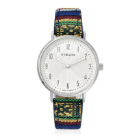 STRADA Japanese Movement Watch with Yellow and Green Pattern Faux Leather Strap