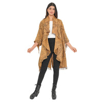 TAMSY Gold 100% Cotton Double Layer Jacquard Waterfall Front Cardigan - One Size Missy (35"x24")