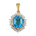 Caribbean Quartz (Triplet) and Natural White Zircon Halo Pendant in Vermeil Yellow Gold Over Sterling Silver 3.60 ctw - Sticky add to cart bar