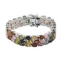 Multi-Tourmaline  Line Bracelet 1 Row (Size - 7.25) in Platinum Over Sterling Silver ,  Silver Wt. 22 g 36.12 ctw