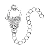 Simulated Diamond Solder Ring, Extension Chain (2 Inches) with Butterfly Shape Lobster Lock in Silvertone 0.30 ctw