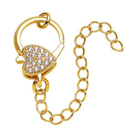 Simulated Diamond Solder Ring, Extension Chain (2 Inches) with Heart Shape Lobster Lock in Silvertone 0.30 ctw