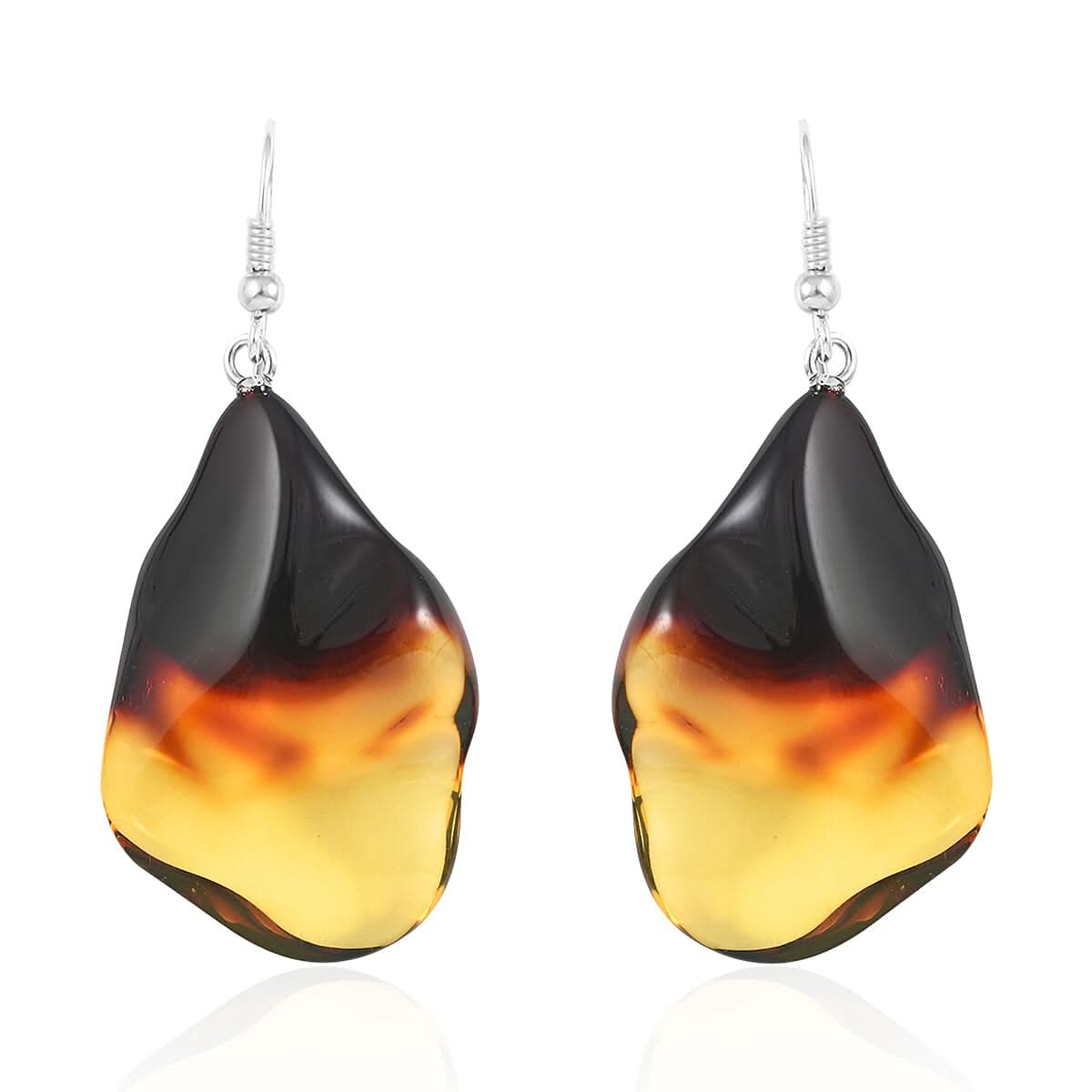 Baltic Amber Free Shaped Dangle Earrings in Sterling Silver