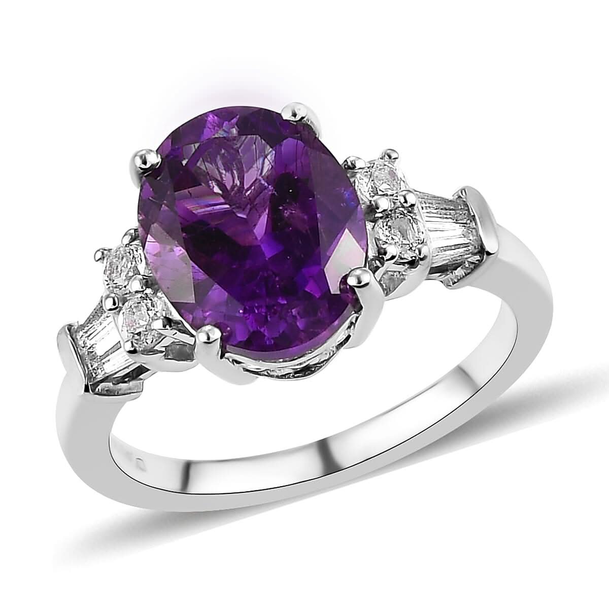 Moroccan Amethyst and White Topaz Ring in Platinum Over Sterling Silver (Size 6.0) 3.00 ctw (1)