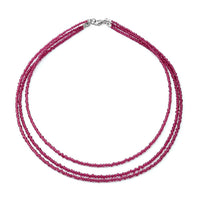 Mozambique Garnet Beaded Three Row Necklace 18 Inches with Lobster Lock in Sterling Silver 50.00 ctw