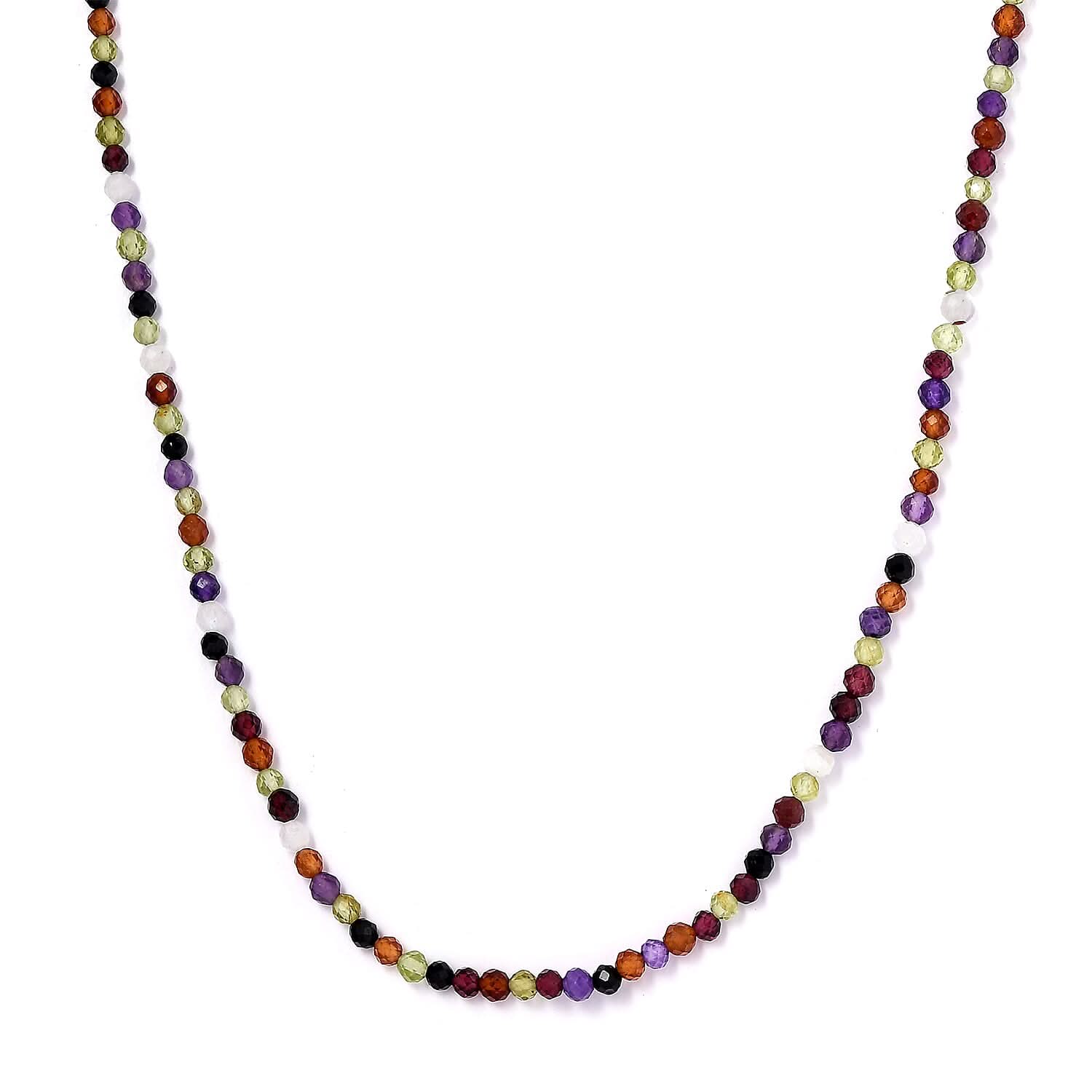 Multi Gemstone Beaded Necklace 18 Inches in Rhodium Over Sterling Silver 31.15 ctw