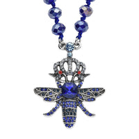Yellow Magic Color Glass, Multi Color Austrian Crystal Honey Bee Pendant with Champagne Glass Beaded Necklace 21 Inches in Goldtone