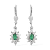 AAA Kagem Zambian Emerald and Natural White Zircon Lever Back Earrings in Platinum Over Sterling Silver 1.00 ctw