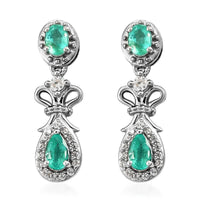 AAA Kagem Zambian Emerald and White Zircon Earrings in Platinum Over Sterling Silver 0.90 ctw