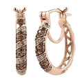 Natural Champagne and White Diamond Hoop Earrings in Vermeil Rose Gold Over Sterling Silver 0.50 ctw - Sticky add to cart bar