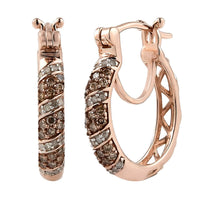 Natural Champagne and White Diamond Hoop Earrings in Vermeil Rose Gold Over Sterling Silver 0.50 ctw