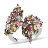 Multi-Tourmaline Angel Wings Bypass Ring in Platinum Over Sterling Silver 4.90 ctw