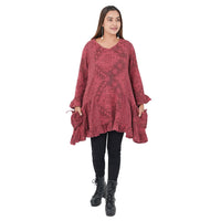 TAMSY Gold 100% Cotton Double Layer Jacquard Ruffle Hem Top - S/M (33"x24")