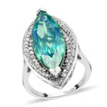 Peacock Quartz and Natural White Zircon Elongated Ring in Platinum Over Sterling Silver 11.00 ctw - Sticky add to cart bar