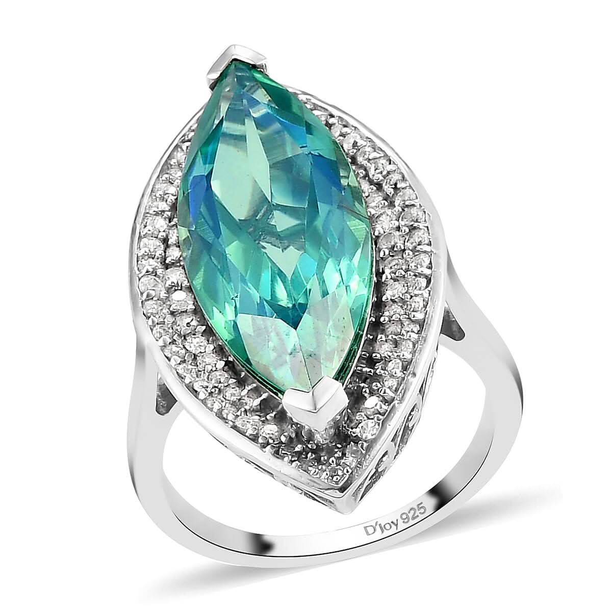 Peacock Quartz and Natural White Zircon Elongated Ring in Platinum Over Sterling Silver 11.00 ctw (1)
