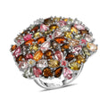 Multi-Tourmaline Floral Ring in Platinum Over Sterling Silver (Size 10.0) 10.10 Grams 11.50 ctw - Sticky add to cart bar