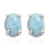 Larimar Earrings in Sterling Silver, Larimar Solitaire Earrings, Silver Solitaire Studs 1.01 ctw