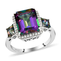 Northern Lights Mystic Topaz and Natural White Zircon Ring in Platinum Over Sterling Silver (Size 8.0) 6.75 ctw