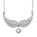 Simulated White Topaz and Austrian Crystal Angel Wings Necklace 20.5-22.5 Inches in Silvertone 1.50 ctw - Sticky add to cart bar