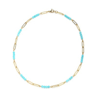 Amazonite Beaded Paper Clip Chain Necklace YG (20 Inches) in Stainless Steel 6.00 ctw