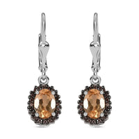 Premium Ceylon Imperial Garnet 2.35 ctw Leverback Earrings in Platinum Plated Sterling Silver, Zircon Halo Earrings, Coffee Zircon Dangle Earrings For Women