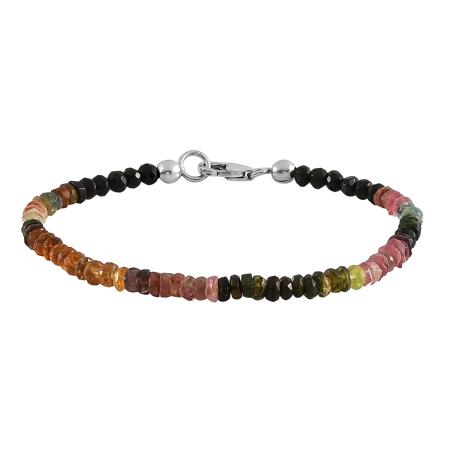 Multi-Tourmaline Beaded Bracelet in Rhodium Over Sterling Silver (7.25 In) 24.00 ctw