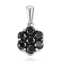 Pressure Set Black Diamond Floral Pendant in Platinum Over Sterling Silver 1.00 ctw